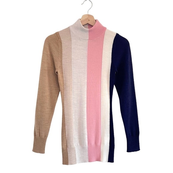 Paper London Dolly Wool Jumper Tonal Stripe Mock Neck Fitted Sweater XS - Picture 8 of 16